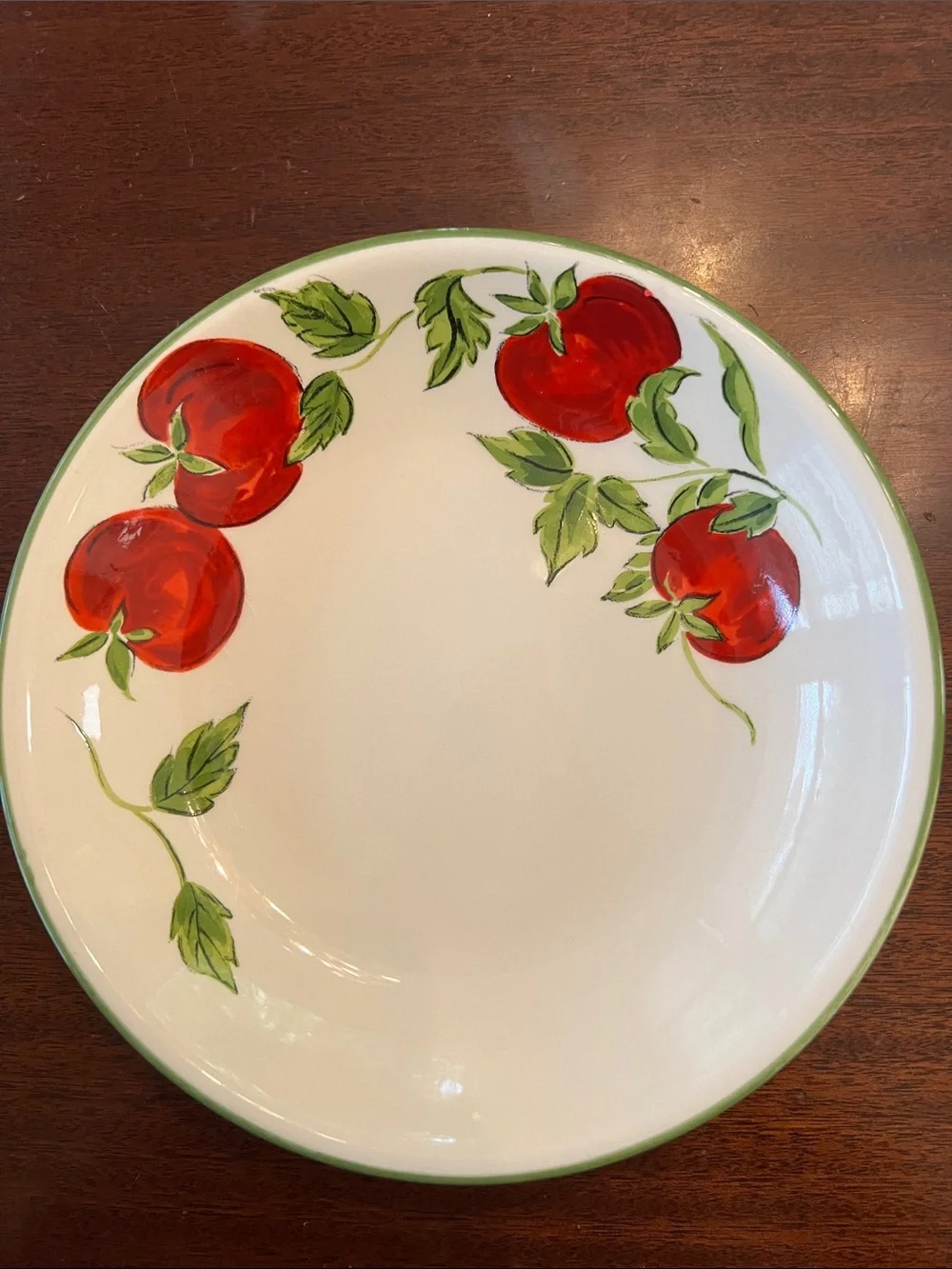 Crate&Barrel White Ceramic Hand Painted Pasta Bowl with Red Tomatoes and Leafs